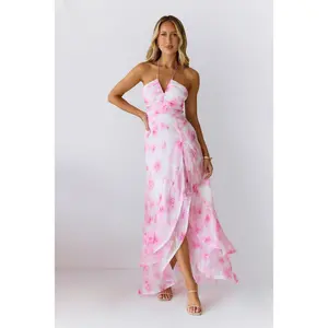 Strawberry Pop Halter Maxi Dress Pink