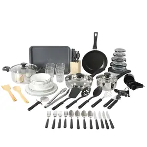 Gibson Home 71-Piece Cookware Set with Stainless Steel & Nonstick Cooking Pots & Pans, Bakeware & Cooking Utensils, Full Kitchen & Dinnerware Set