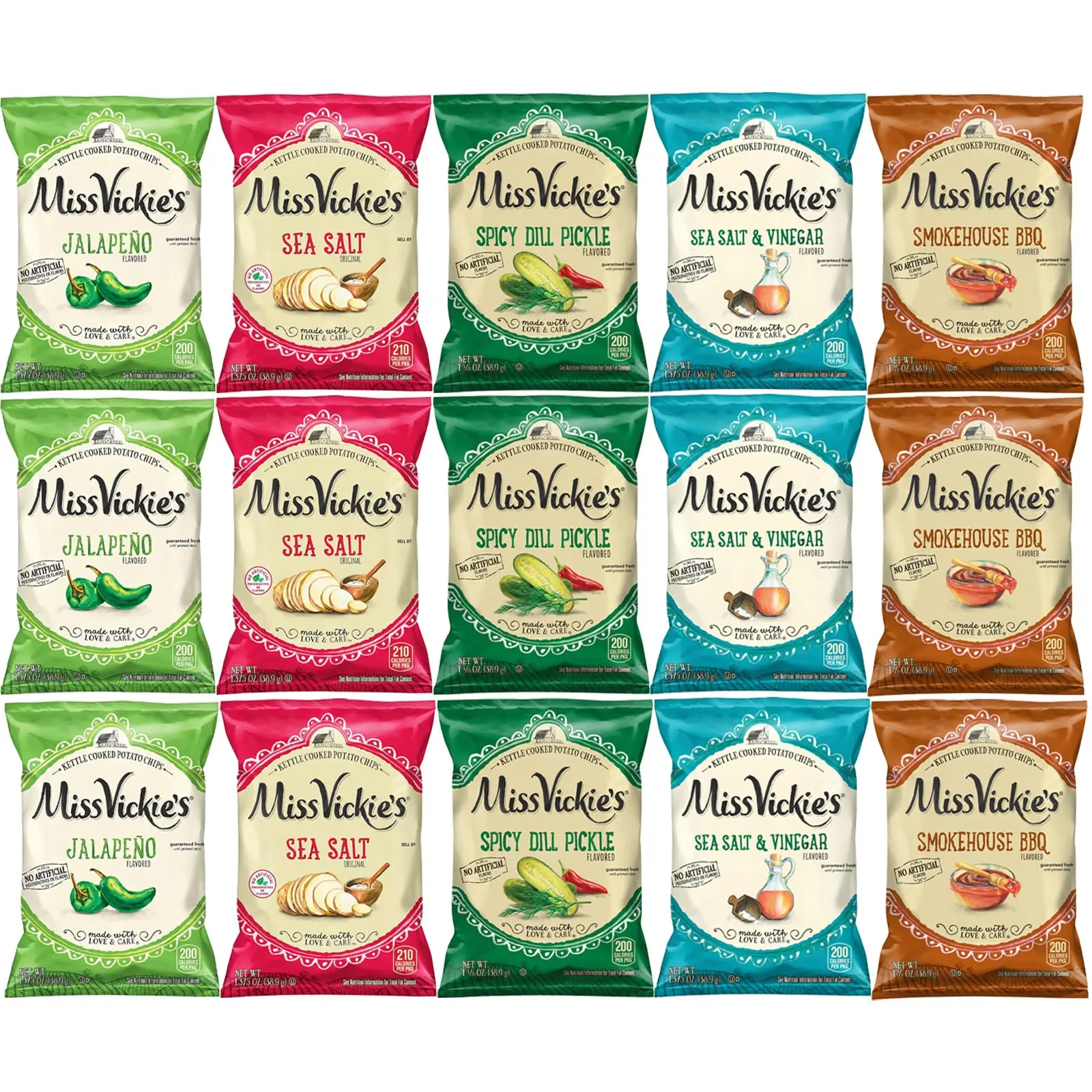 Miss Vickie's Kettle Cooked Potato Chips Variety Pack, 1.375 oz (Pack of 15) Bundled by Shoppyway