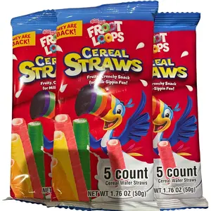 MIZO 2021 Kellogg's Cereal Straws Froot Loops Edible Breakfast Straw Alternatives for Milk, 90's Childhood Nostalgic Treat for Drinking and Eating, Cereals for Kids, Pack of 3, 5 Count, Multicolor