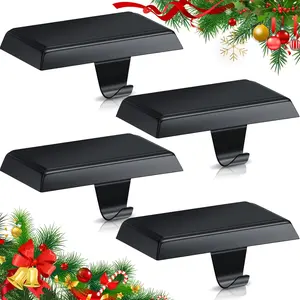Christmas Weighted Stocking Holders for Mantle, Fireplace Hangers for Xmas Holiday Party Decoration, 4 Pcs, Stainless Steel Black