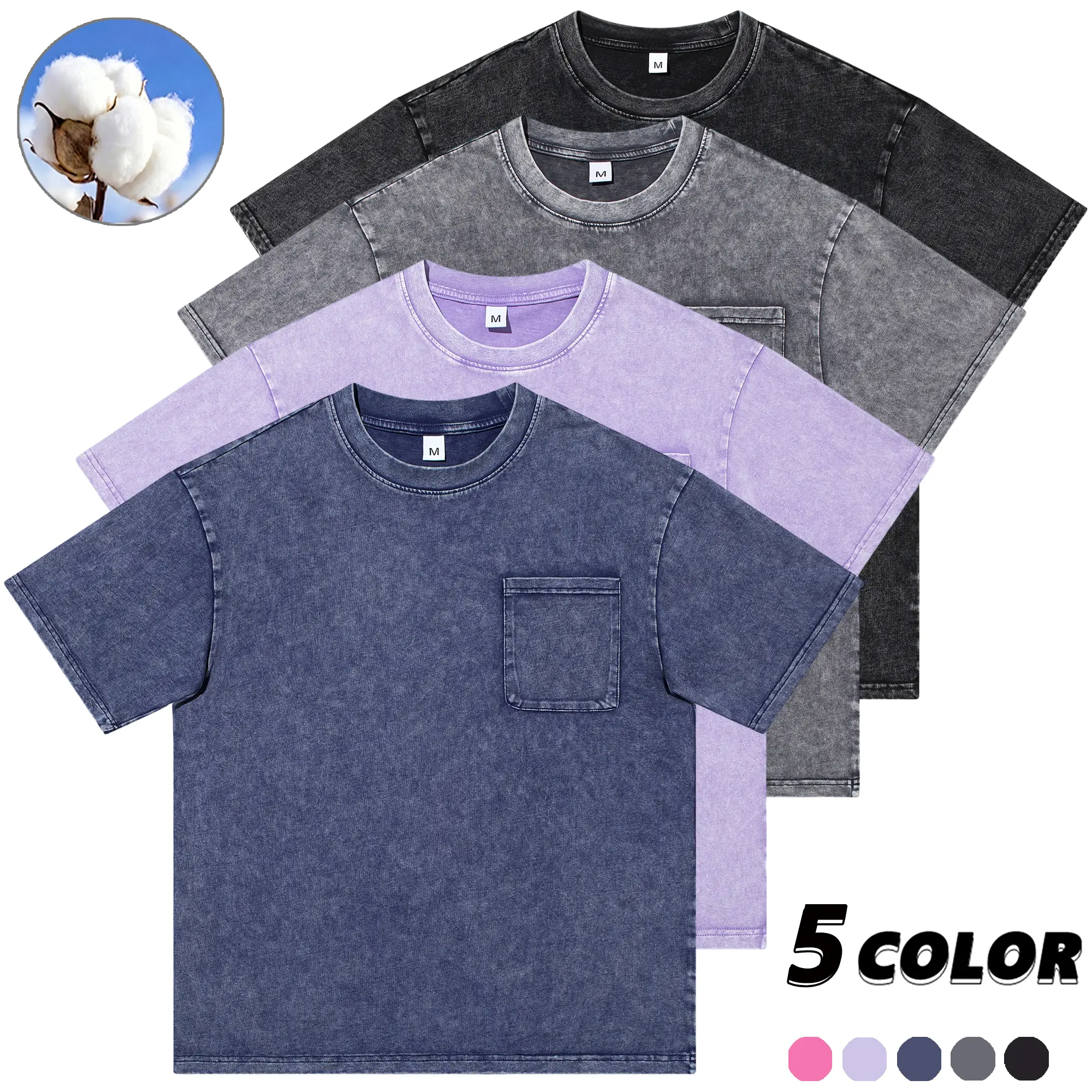 EKF men’s 100% cotton T-shirt with vintage washed distressed look, pockets, crew neck, short sleeves—full retro vibe; perfect for relaxed summer streetwear outfits.