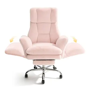 【Pink】Big and Tall Office Chair, Cloud Plush Swivel Desk Chair with 6-Level Adjustable Armrests, Home Ergonomic Executive Office Chair for Work, Gaming