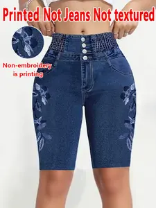 Women's Fitted Short Capri Pants, Printed Non-Denim Fabric, Natural Waist, All Seasons Wear, Y-Type Silhouette, Five-Piece Bottoms, Womenswear