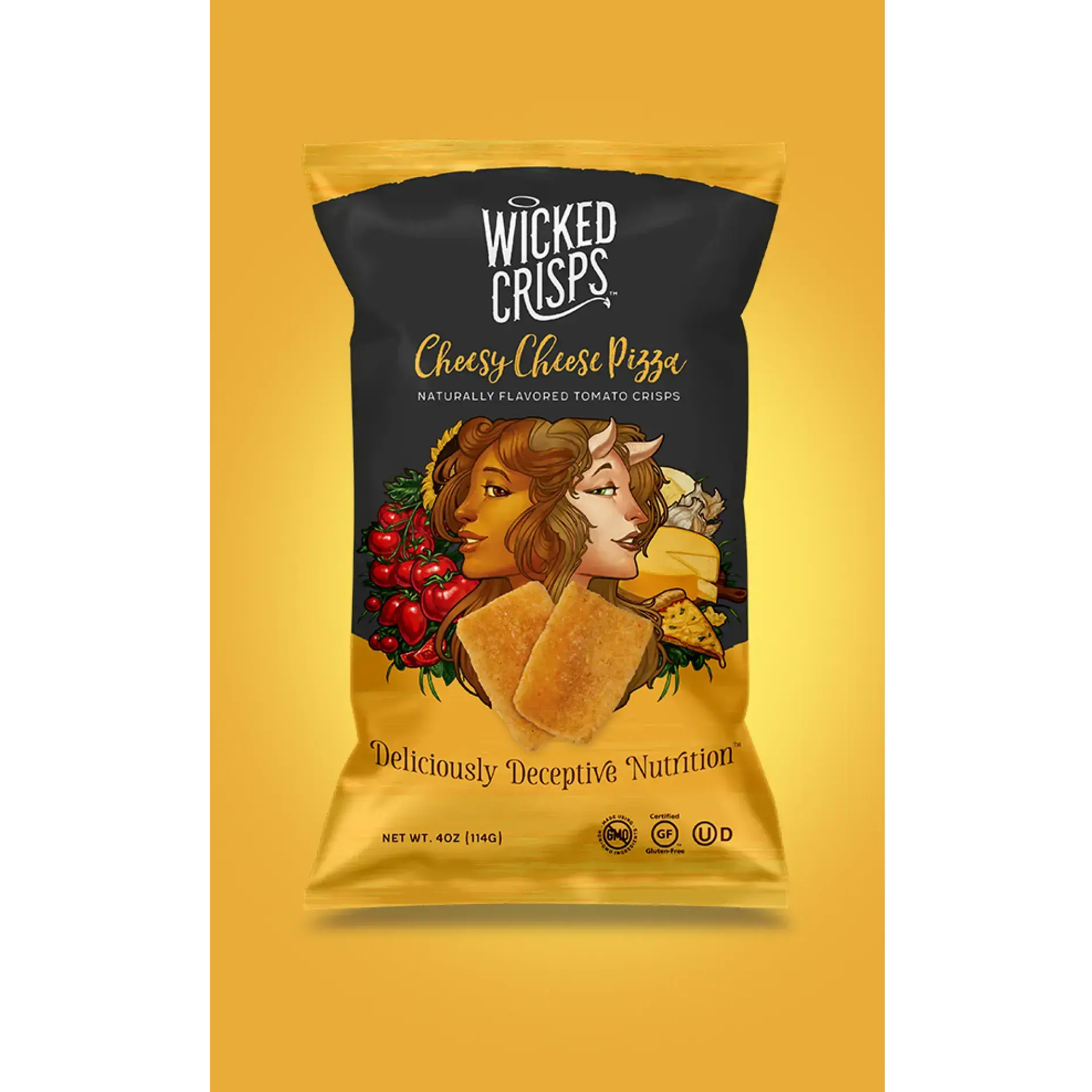 Wicked Crisps Cheesy Cheese Pizza Tomato Crisps (4-Pack) - Crispy Natural Healthy Snack, Room Temp Savory Crisps & Puffed Snacks, Gluten Free, Low Calories, Guilt Free Snacks