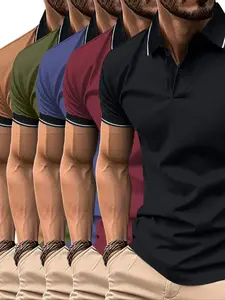Men's Contrast Binding Buttons Polo Collar Shirt, Regular Fit Casual Fashion Short Sleeve Polo Collar Shirt Top, Polo Shirts Men, Polo Shirts for Men, Mens Clothing, Gifts for Dad, Summer Clothes