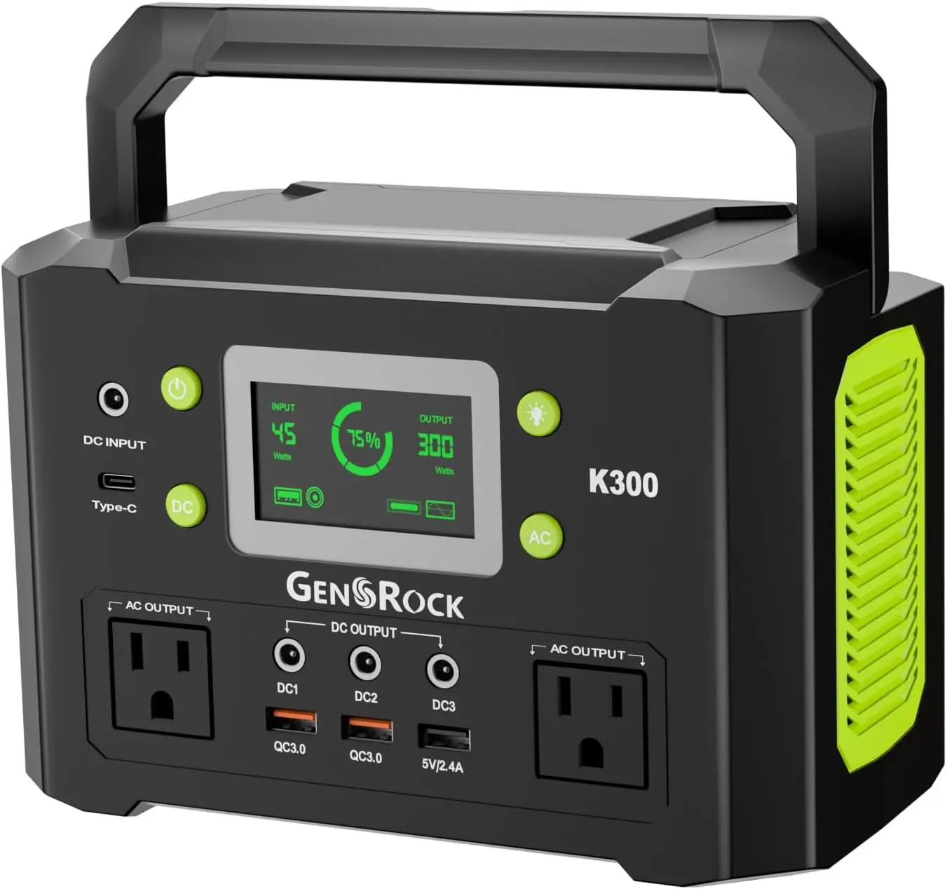 GENSROCK Portable Power Bank ,110V/300W Pure Sine Wave Solar Generator, 222Wh Backup Lithium Battery with AC Outlet/QC 3.0/Type-C/LED Light for CPAP Family Emergency Outdoor Camping RV Travel. solar panel digital display Fast Charging Power Bank