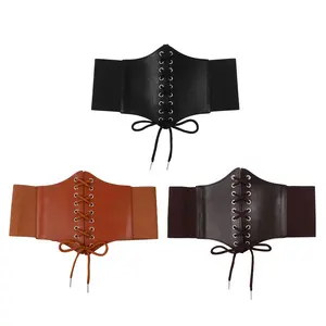 Women's Adjustable Buckle Elastic Lace-up Tied Corset Waist Belt for Dress Shirt