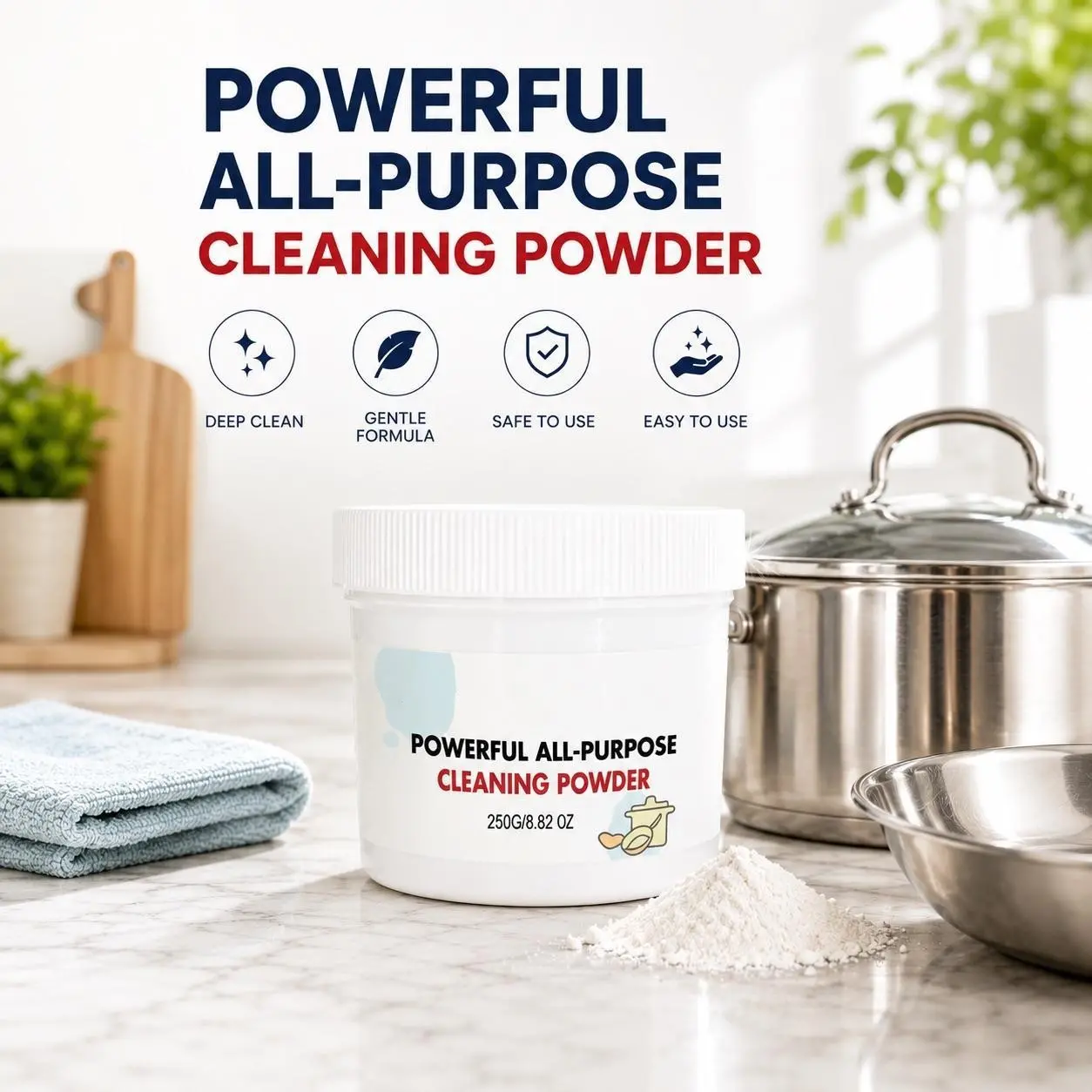 Powerful Household All-Purpose Cleaning Powder - Bleaching Powder All-Purpose Cleaners for Kitchen Tableware Oil Stains, Rust & Dirt, Easy to Operate, Long-Lasting Effect, Anti-Fouling, Eco-Friendly