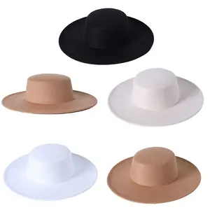 Women's Hats Solid Color Personality Wide Brim Flat Top Design Simple Elegant Formal Top Hat
