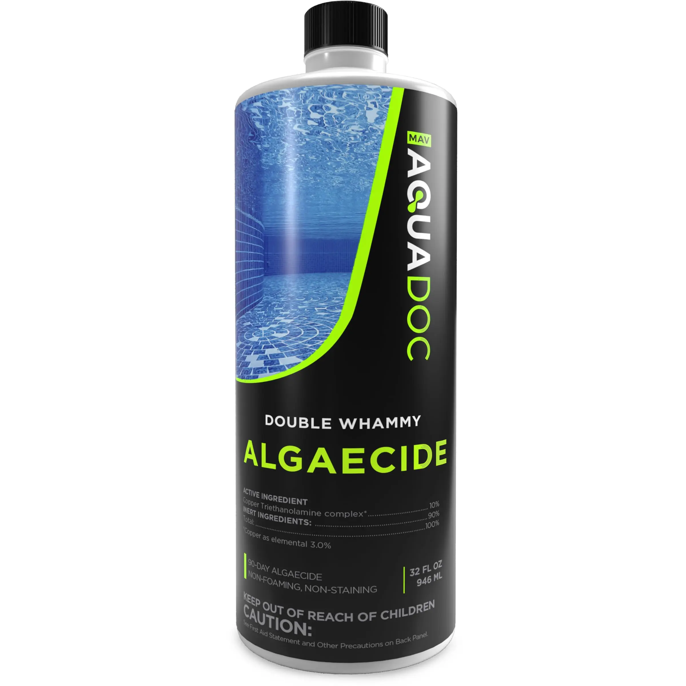 AquaDoc Double Whammy Algaecide, 32 oz (946 ml) - For Inground & Above Ground Pools, 90-Day Algae Prevention & Removal Solution
