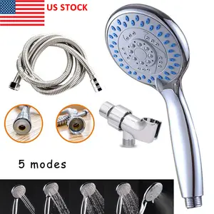 SJPACK High Pressure Shower Head 5 Settings Handheld Shower Heads Spray with 5 FT Hose & Shower Head Holder US Stock