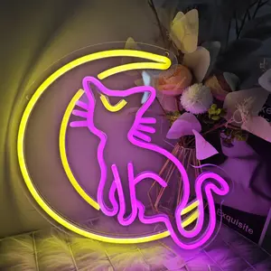 Exquisite Magic Cat Moon Anime Neon Sign, Home Decor Light, Mood Decorative Wall Art with Ambient Glow, Pink Warm White Teens’ Indoor Birthday Gift, Mood Decorative Lights