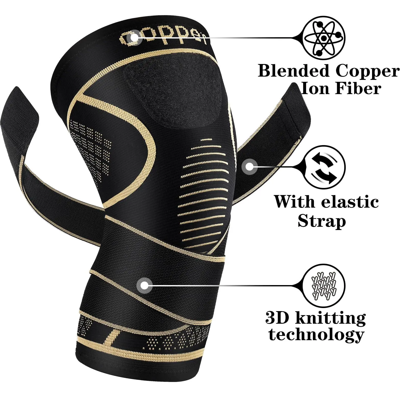 Copper-Infused Knee Brace, Unisex Ring Shape Compression Support for Athletes, Joint Relief & Shock Buffering - Adjustable, Breathable Snug Fit, Better Blood Circulation, Copper Ion, Sports & Outdoor, Fitness