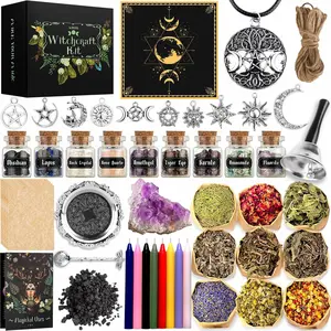 56 PCS Witch Box Supplies Kit for Spells, Includes Dried Herb, Crystal Candles, Amethyst Cluster, Parchment, and More