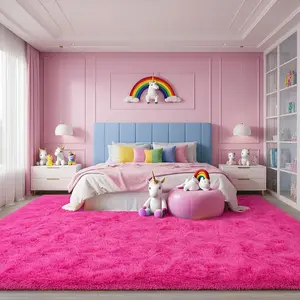 Hot Pink Soft Fluffy Area Rug For Living Room Bedroom, Plush Shag Rugs, Fuzzy Shaggy Accent Carpets For Kids Girls Rooms, Modern Apartment Nursery Dorm Indoor Furry Decor
