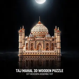 Natural Wood DIY 3D Taj Mahal Wooden Puzzle Model Kit, Laser-Cut No-Glue Assembly Architecture Craft, Vintage Home House Decoration, Perfect 4th of July/Father’s Day/Independence Day Gift for Adults-Teens