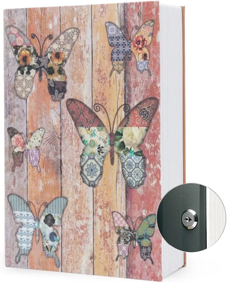 Diversion Book Safe Storage Box (Size 9.5"×6.2"×2.2") With Security Key Lock, Dictionary Secret Hidden Safe (Butterfly - Key Lock)