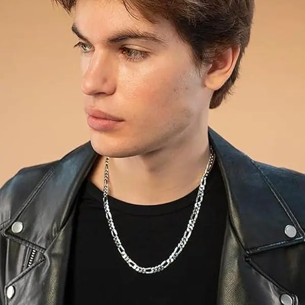 Men's Silvering 6MM/8MM/10MM/12MM Chain Necklace 20-30 Inch for Man Women Fashion Jewelry High End Necklace,Men's Flat Figaro Link Chain Necklace,Daily Fashion Hand Jewelry Accessory,Hypoallergenic & Tarnish-Resistant