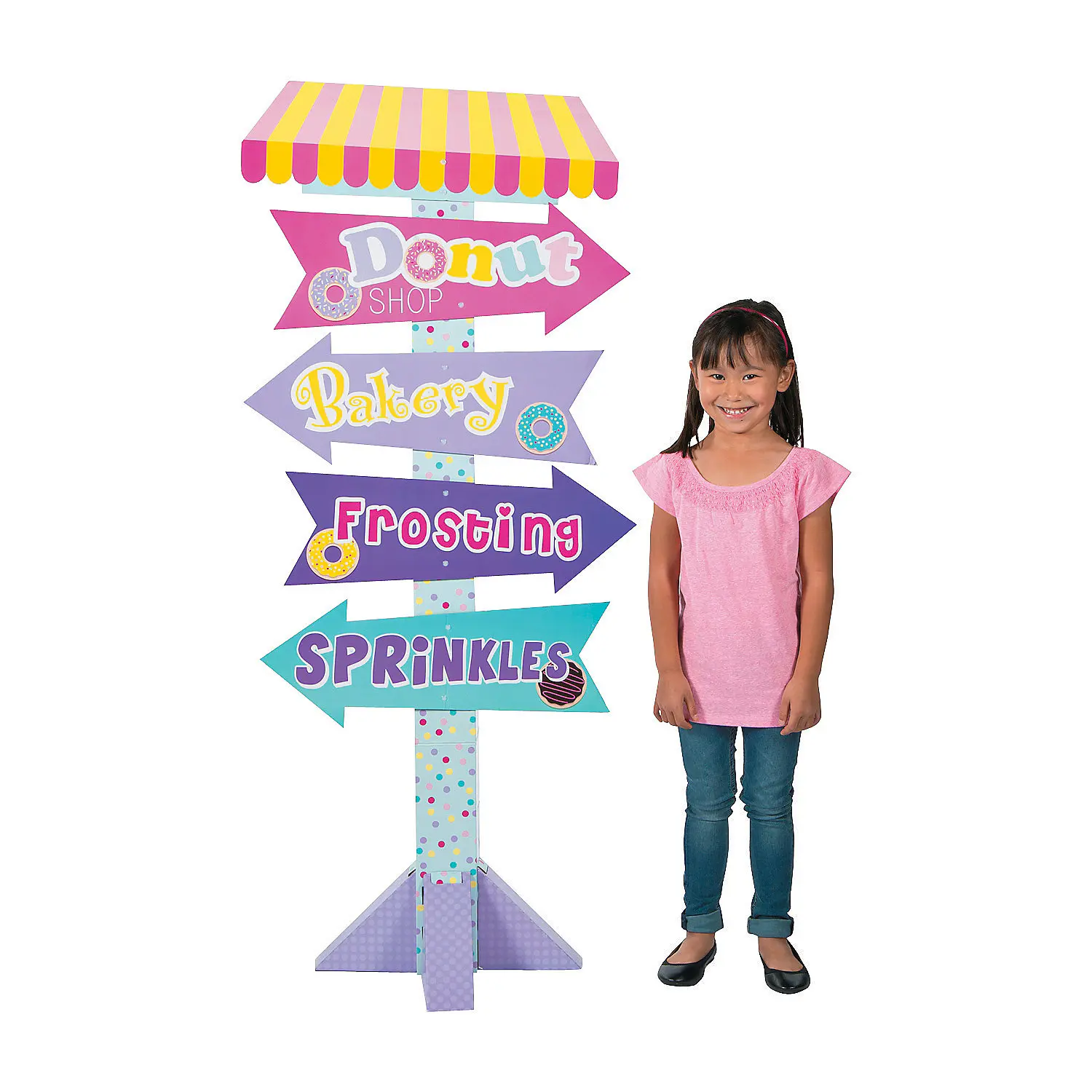 58" Cardboard Donut Sprinkles Directional Sign Stand-Up, Funny Props for Child Birthday Gifts, Bakery Party Supplies