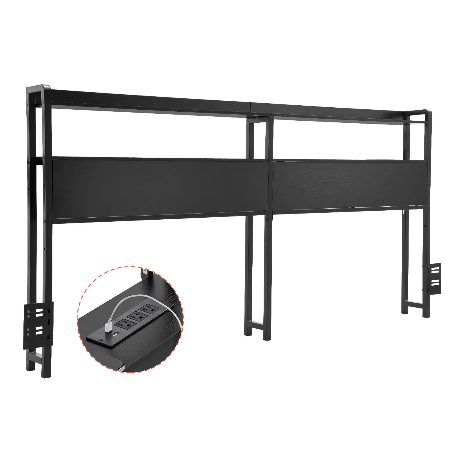 【SummerFinds】VEVOR King Size Carbon Steel Headboard - Adjustable Height, 2 Storage Shelves, Freestanding with USB Port, LED Light, 2m Cable, Compartment, Sturdy for Multiple Bed Frames, Assembly Required, Black, Home Organizer, With Compartment(S)
