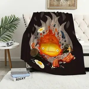 Calcifer H-Howls M-Moving C-Castle Anime Blanket Blanket for Couch Sofa Travel Home Hiking Picni Bed Beding Flannel Blanket