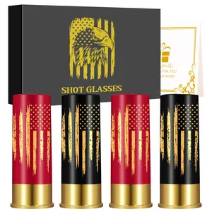 American Flag Plastic Shot Glasses Set, 2/4 Pieces with Gift Box, Gothic Fans Wedding Party Birthday Halloween, 45ML Capacity