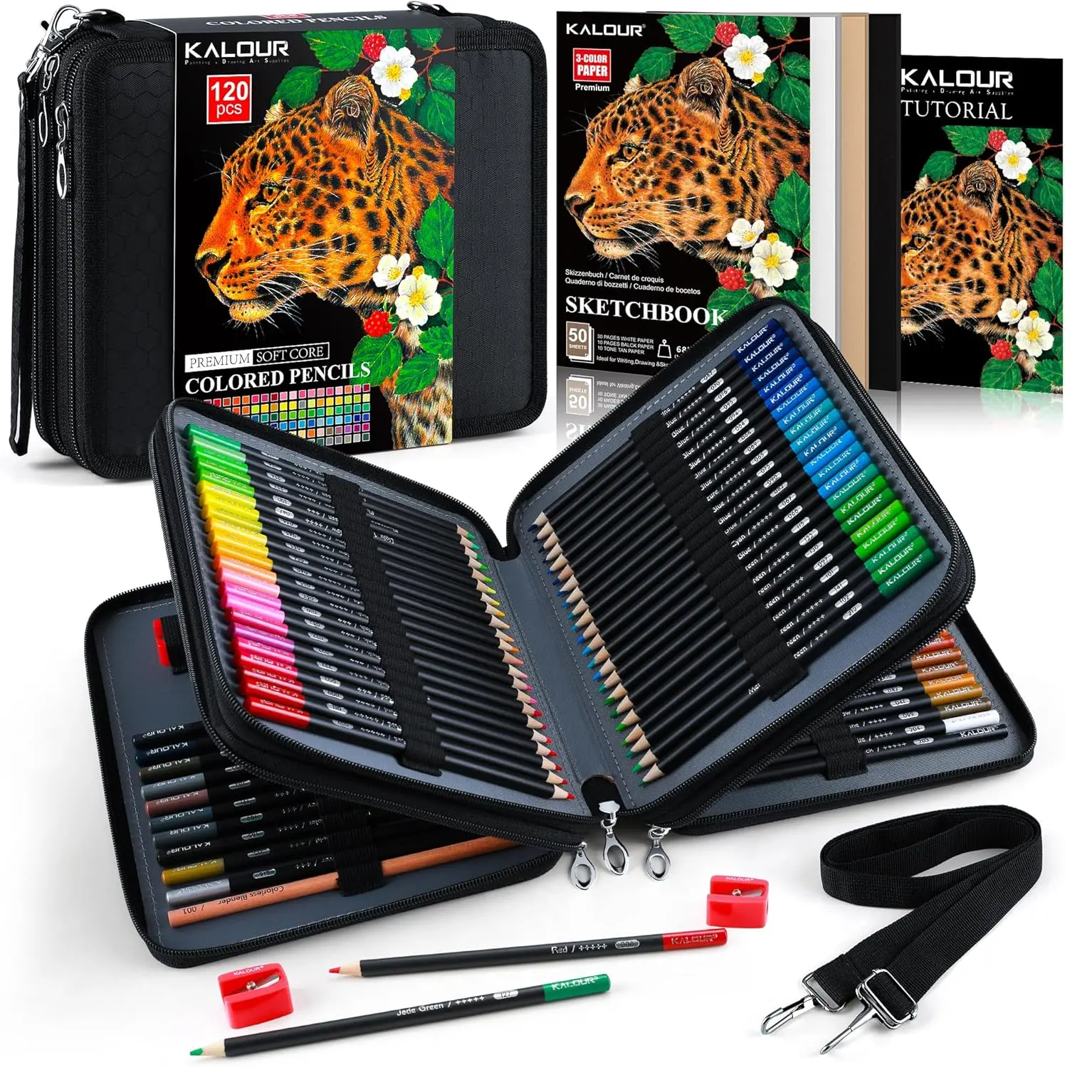 KALOUR 120 Oil-Based Soft Core Colored Pencils Artist Kit with Carry Case, Sketchbook, Blender, Sharpeners & Color Chart, Professional Office Art Supplies for Creativity-Focused Adults tiktokshopbacktoschool