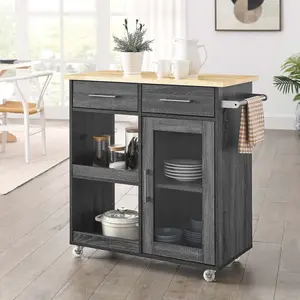 Modway Culinary Kitchen Cart With Towel Bar in Charcoal Natural