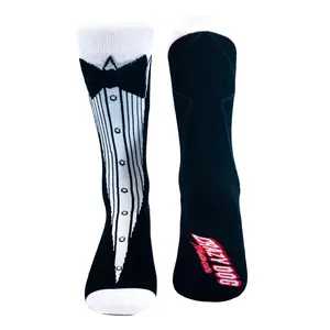 Tuxedo Socks Funny Wedding Groomsman Casual Footwear (White) - Mens (7-12) Funny Graphic Socks Comfortable Fitted Spandex Cotton