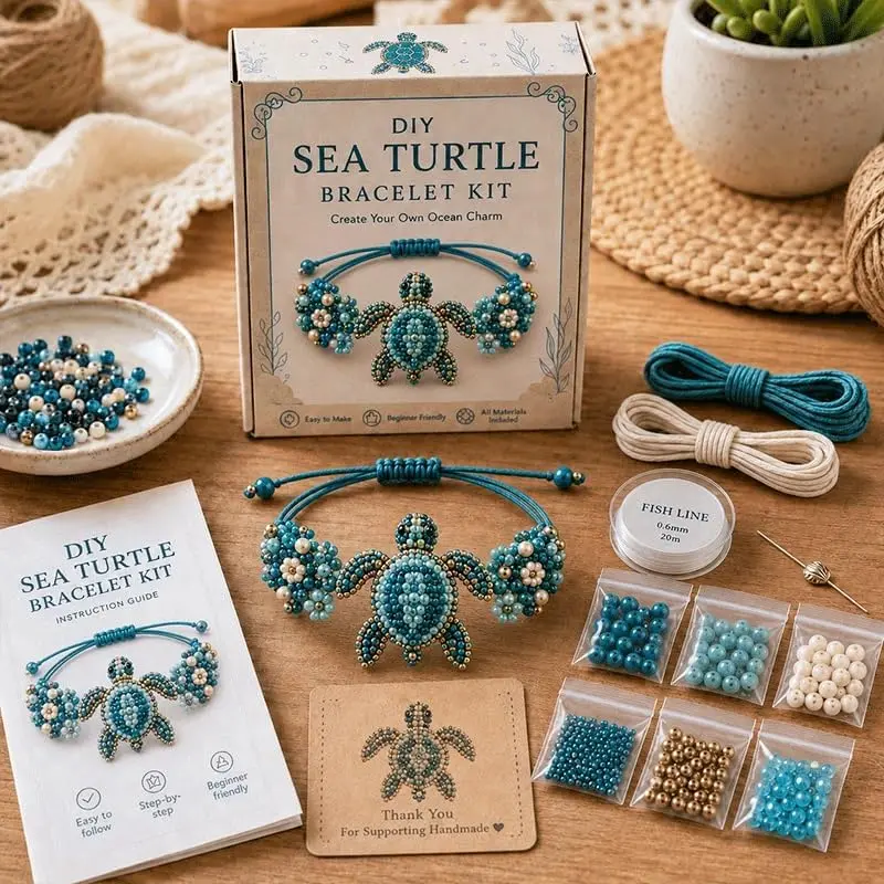 DIY 3D Beaded Whale Bracelet Making Kit for Craft Lovers, Beginner-Friendly Jewelry Craft Kit with Full-Color Instruction Sheet