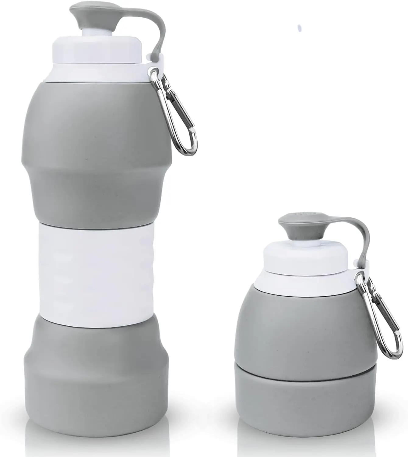 Collapsible Water Bottle Upgrade Leakproof Foldable BPA Free Silicone Reusable Sports Bottle with Carabiner Portable Refillable for Travel Hiking Outdoor Camping Gym