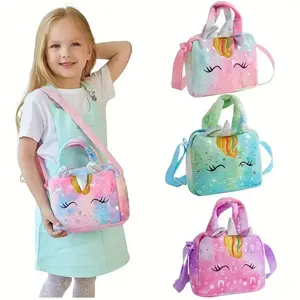 Unicorn Dye Crossbody Bag for Girls, Soft Plush Material, Sparkle Patch, Colorful Shoulder Card Holder, Christmas Birthday GiftGift