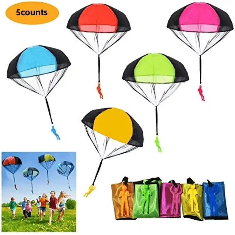 Random Color Parachute Toy, 5 Counts/set Outdoor Entertainment Kids Parachute Toy, Party Favors, Outdoor Game Supplies, Outdoor Activities, Play, Fun