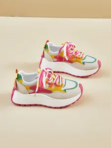 New Dopamine Colorblock Thick Sole Agony Sneaker Shoes for Women, Adjustable Laces, Comfortable Rubber Soles, All-Season Casual Footwear