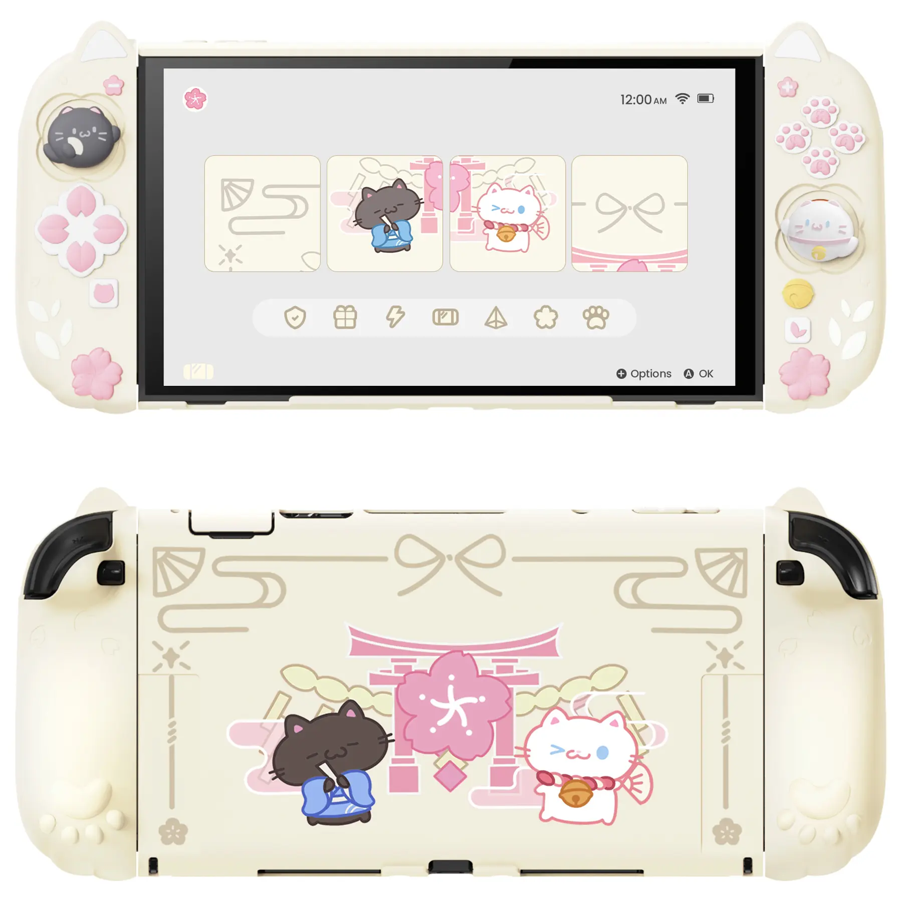 PlayVital [for Nintendo Switch 2 (2025 Model)] Protective Silicone Grip Case  - Joycon Covers + Dockable Protection + Extra Adjustable Stand & Thumb Grips- Cherry Blossoms Kitten & Good Night Bear & Magic Wings, Not compatible with the original Switch 1