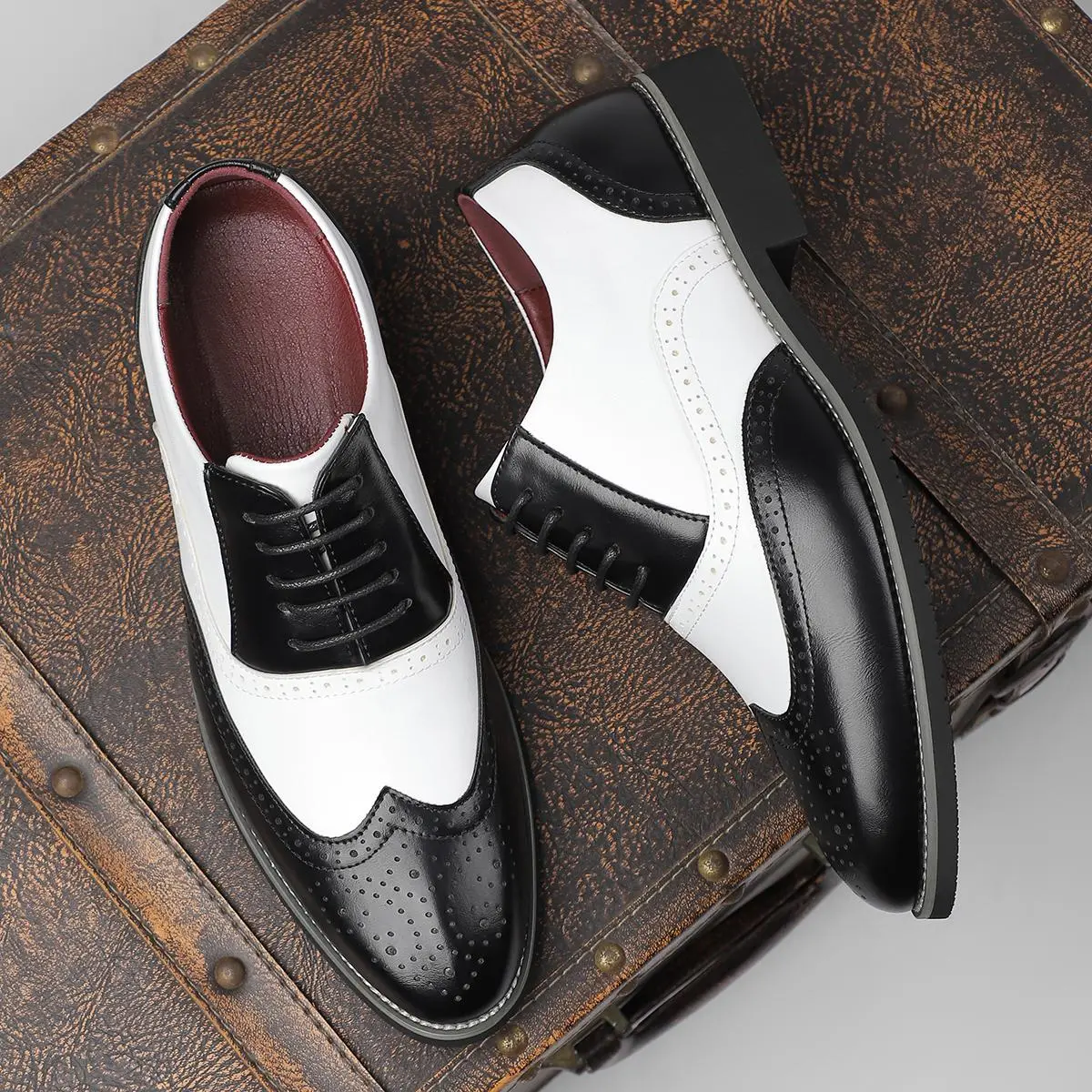 Classic Two-Tone Carved Shoes Fashionable Color Block Design Elegant Lace-Up Comfortable Versatile Trendy Personalized Flavor