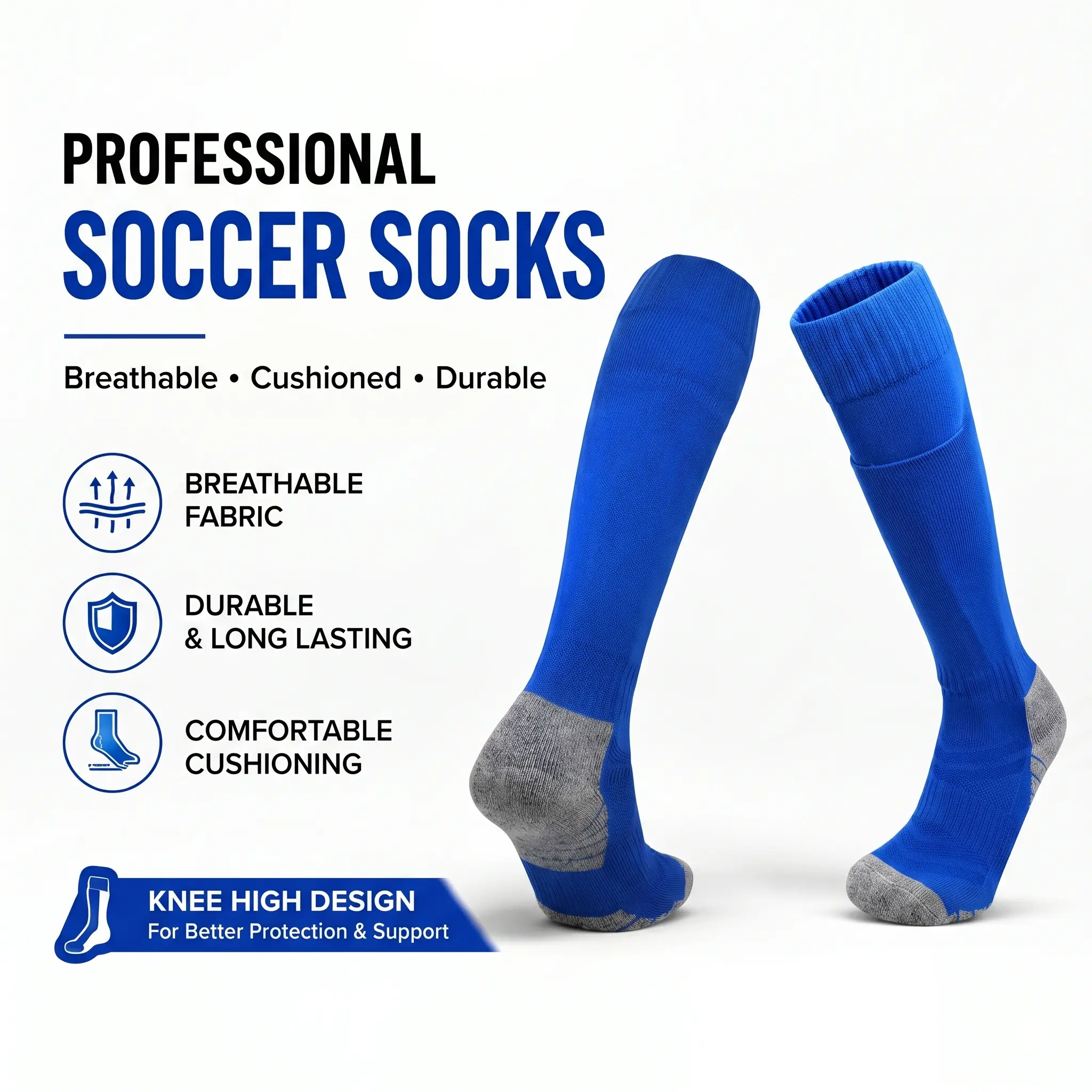 Men's Knee-High Athletic Soccer Socks with Integrated Shin Guard Pocket, Cushioned Terry Sole Football Training Tube Socks