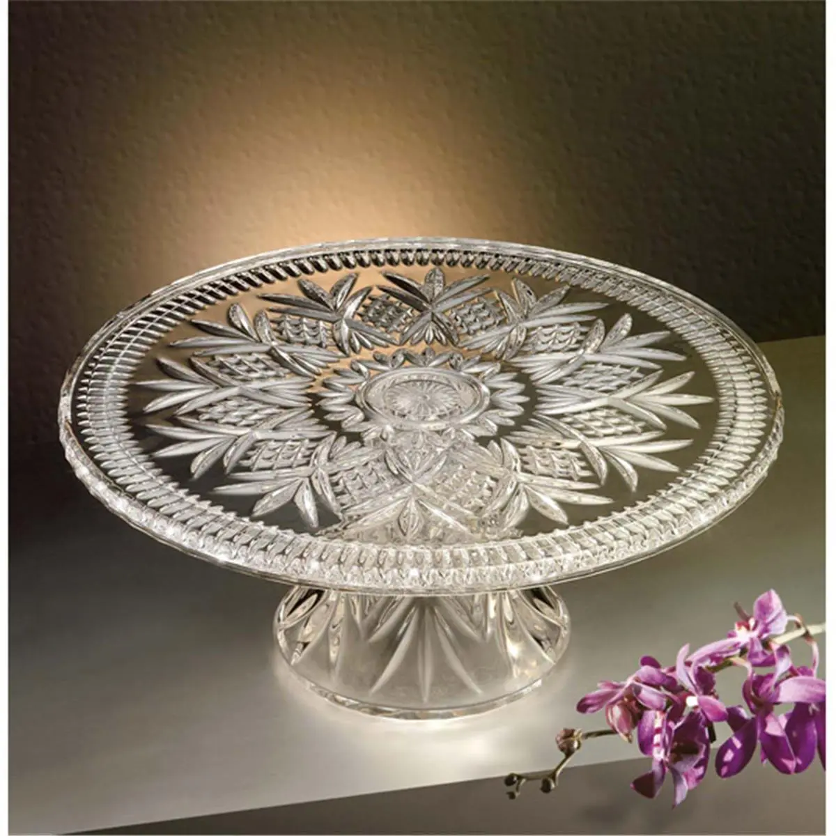 Godinger 25947 Dublin Pattern Crystal Charger Plate - 12in x 4in Footed Cake Piece, Ideal for Dining Area Guests & Stylish Displays, Charger Plates, Footed Cake Plate