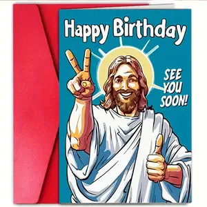 1pc Funny Religious Birthday Card With Jesus Design, Humorous "See You Soon" Greeting For 40th, 50th, 60th Milestone Birthdays, High-Quality Print, Includes Envelope, Ideal For Men, Women, Family, Friend, Friendship Celebration