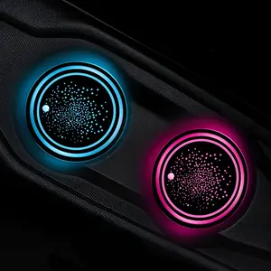 2/4 Pack USB Charging LED Cup Holder Mats – 7-Color Changing Lights for Cars