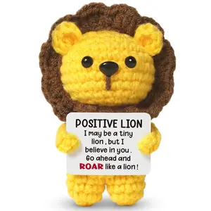 Stocking Stuffers for Women Men Teens Mini Positive Crochet Lion, Handmade Emotional Support Crochet Inspirational Cheer Up Christmas Birthday Gifts for Women Men , Cute Crochet Stuffed Animal Plush