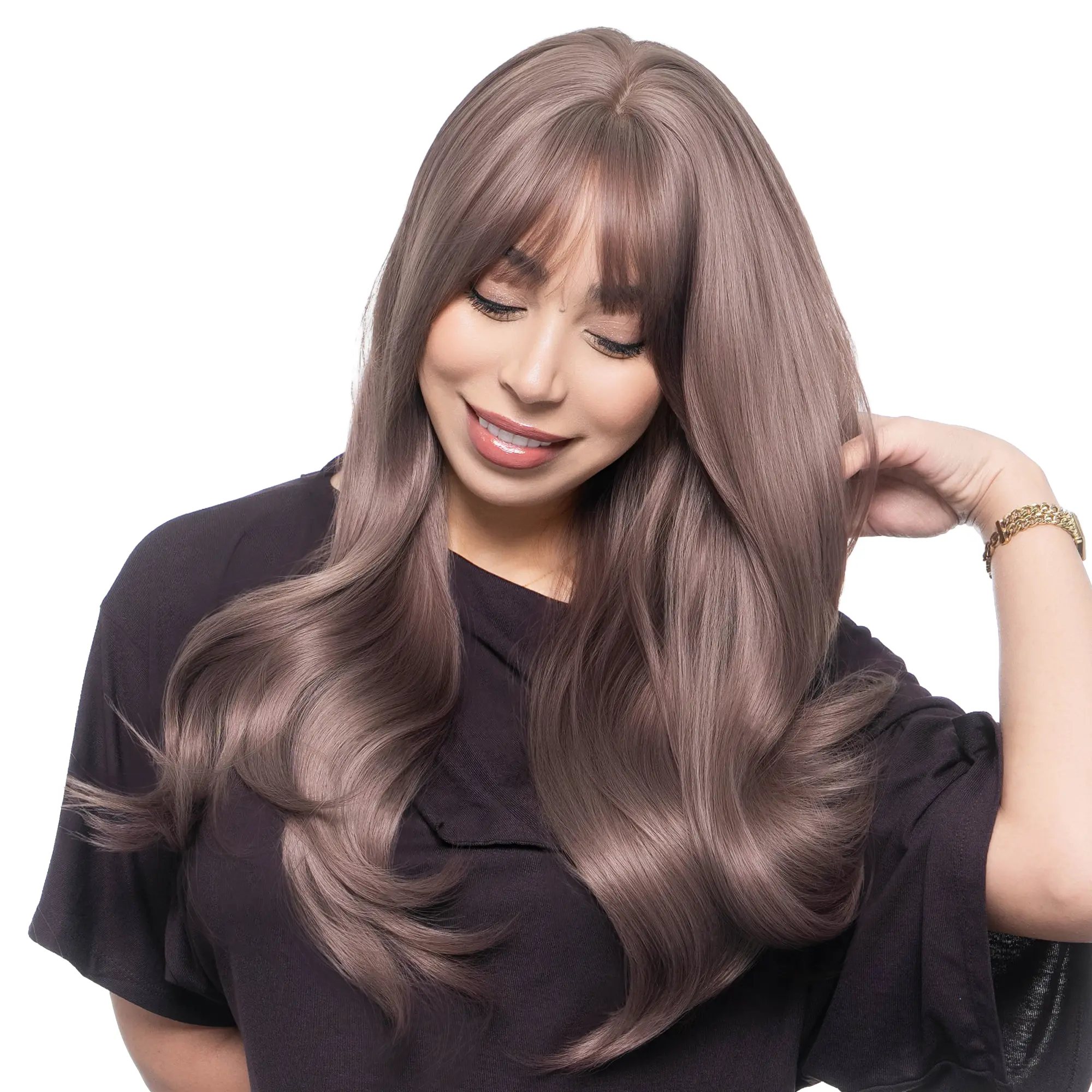 22-Inch Solid Mauve-washed Light Bubblegum Purple Subtle Layers Barely Wavy Cut Synthetic Wig | 【Heat Resistant】【Cap Included】 | #35 52FSGB