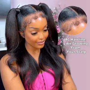 Seeget Yaki Kinky Straight Wig With 4C Edges Lace Front Human Hair Wig Brazilian 13x6 HD Lace Frontal Wigs For Women Baby Hair Pre Plucked 180%