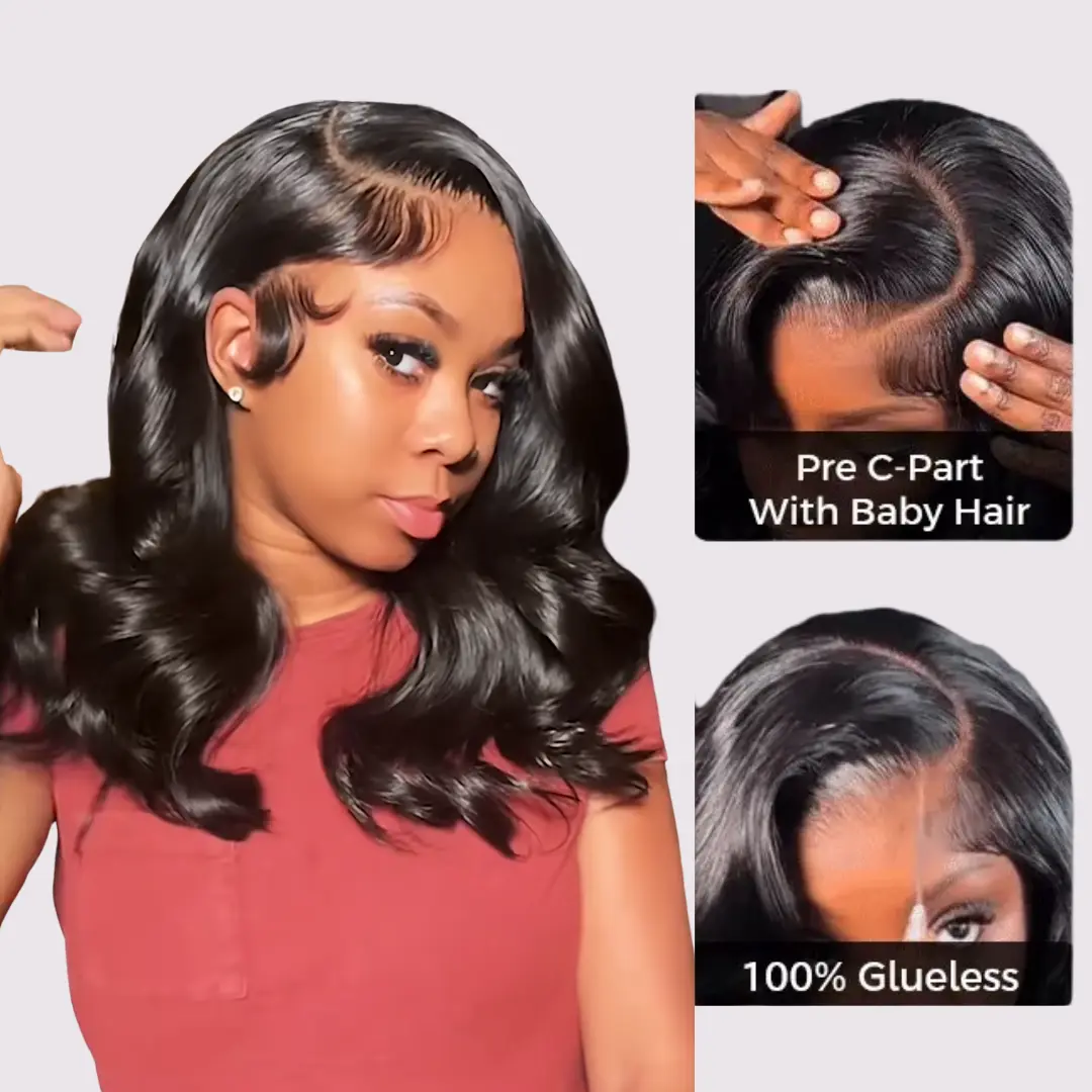 Female Short Bob Human Hair Wig, Colorful Wig, 250% Density Pre-Styled Smooth Body Wave, 6x4.5 Lace Closure, Left Side Part Layered Haircut, Glueless Invisi-Drawstring, Pre-Plucked Natural Hairline, Adjustable Ready-To-Wear Wigs for Summer Vibes