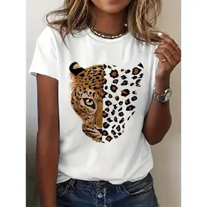Women's Lady Streetwear T-Shirt - Leopard Tiger Vintage Graphic Print, Short Sleeve Crew Neck Casual Sports Top for Spring & Summer