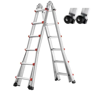 VEVOR Telescoping Ladder A Frame with Wheels, Max. 20 FT Compact Aluminum Extension Ladder, Multi-Function Portable Collapsible RV Ladder, Telescopic Ladder for Homework Stairs Indoor Outdoor Roof, 330lb Load
