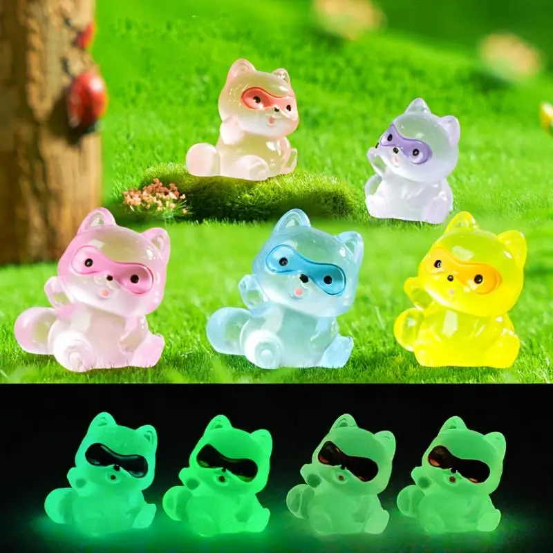 Mini Micro Raccoon Figures, Cute Animal Design, 10pcs Random Color DIY Decoration Accessories, Mini Desktop Ornament, Doll House Decor, Festival Gift, Resin Animal Sculptures