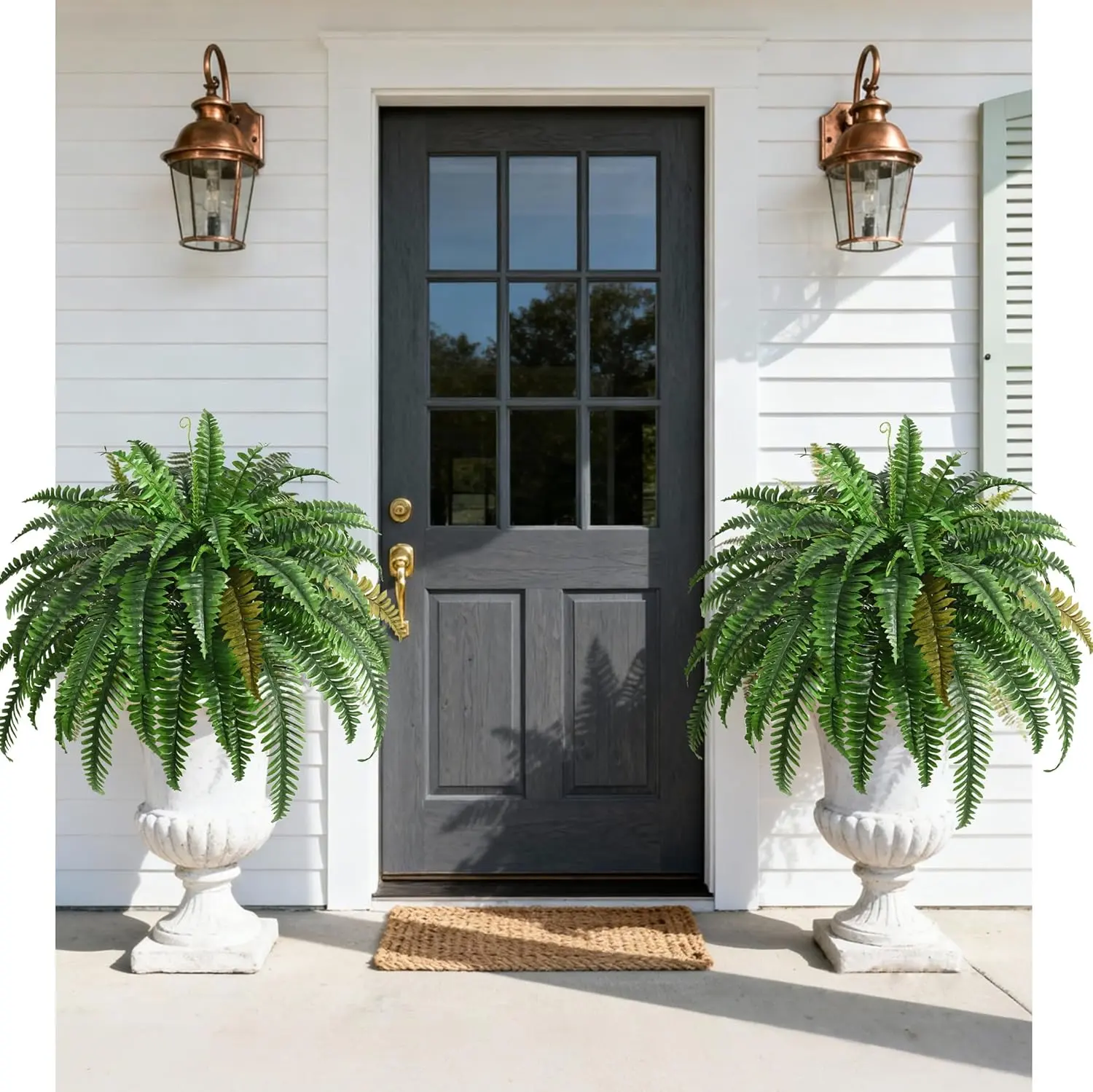 2Pcs Fake Fern - Artificial Ferns for Outdoors - Faux Ferns for Outdoor Planter Large Outdoor Patio Decor Boston Fern Artificial Plants Faux Greenery Porch Decor