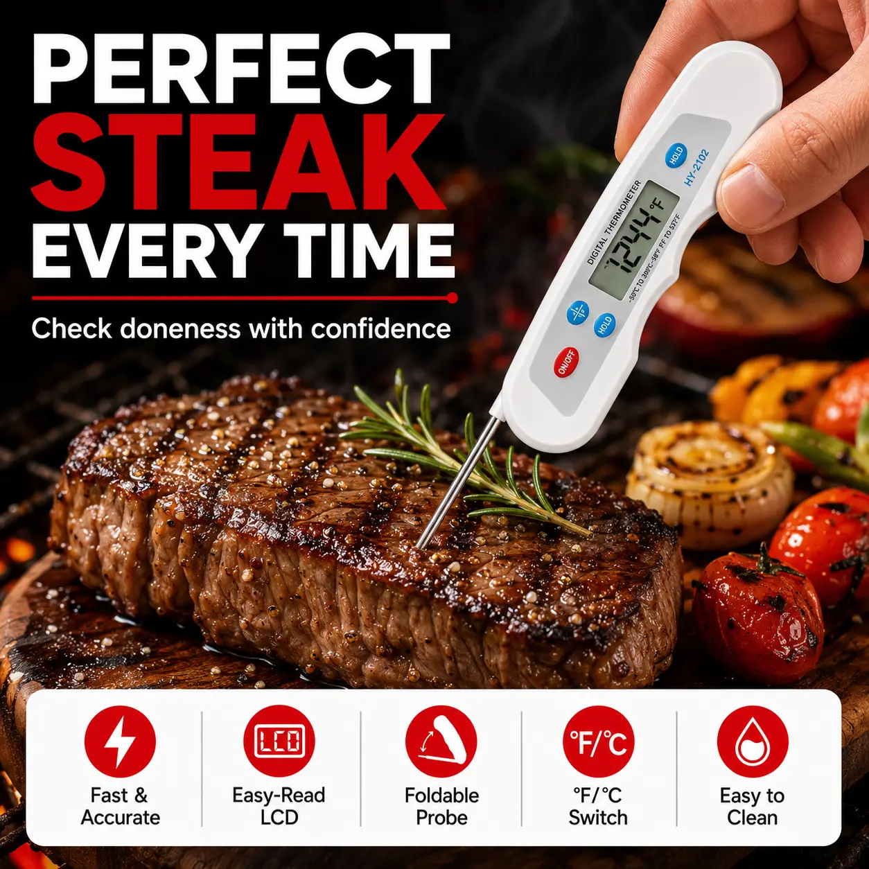 Digital Instant Read Food Thermometer | Accurate Food Temperature Tester for Grill, Baking & Meat